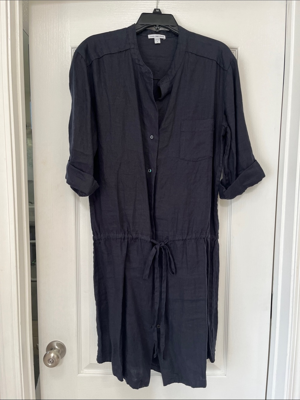 James Perse Dark Navy Button-Front Drawstring Shirt Dress, 4
